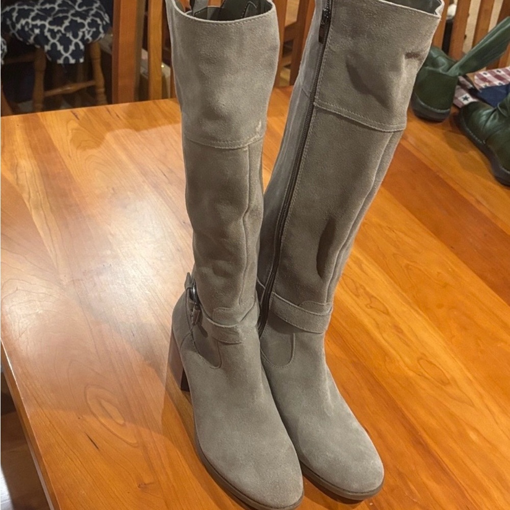 Marc Fisher Taupe Heeled Suede Fashion Riding Boots